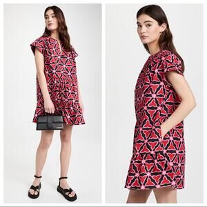 Saloni Abstracts Floral Print Ashley-B Shift Dress in Chilli Pawpaw Size 4 NWT